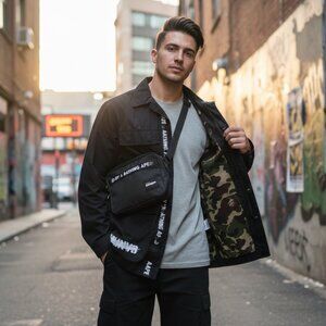 ​AAPE By A Bathing Ape Black Utility Field Jacket - Camo Lining (Size M)